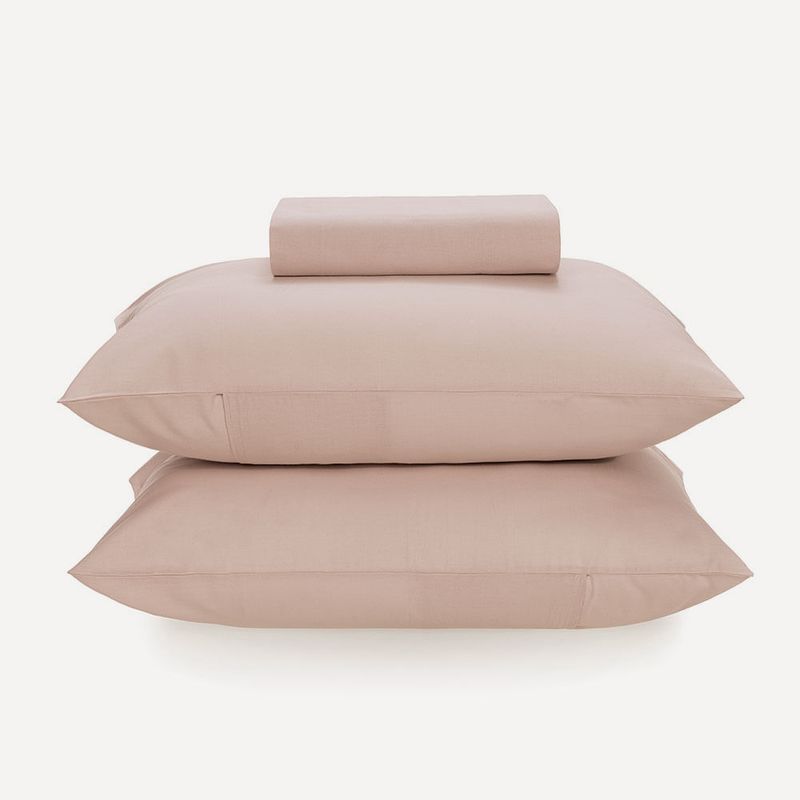 Karsten - Jogo de Cama Lençol com Elástico e Fronhas Percal 100% Algodão Matiza Rosa Giz